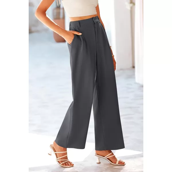 imagePRETTYGARDEN Womens Wide Leg Suit Pants Loose Fit High Elastic Waisted Business Casual Long Trousers PantDark Grey