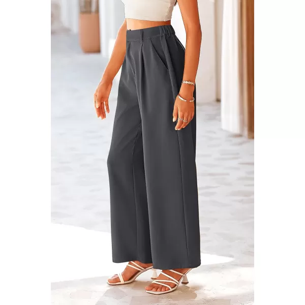 imagePRETTYGARDEN Womens Wide Leg Suit Pants Loose Fit High Elastic Waisted Business Casual Long Trousers PantDark Grey