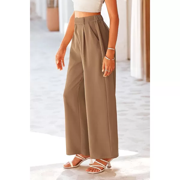 imagePRETTYGARDEN Womens Wide Leg Suit Pants Loose Fit High Elastic Waisted Business Casual Long Trousers PantKhaki