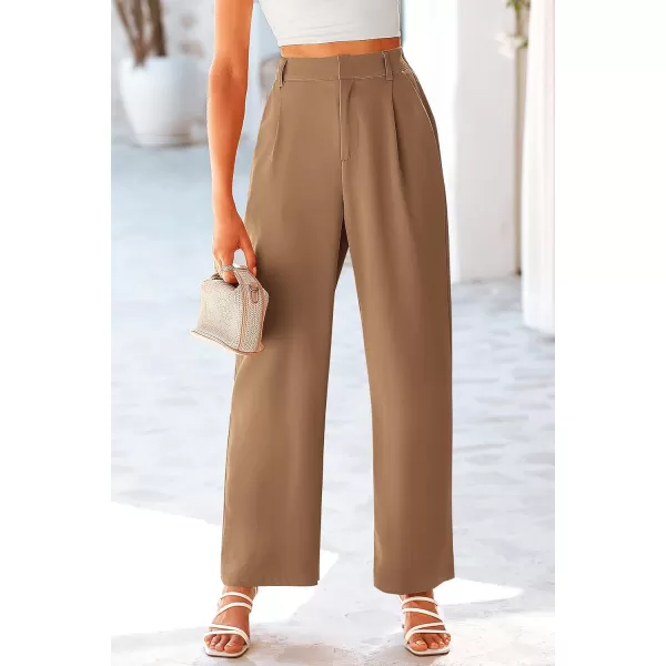 imagePRETTYGARDEN Womens Wide Leg Suit Pants Loose Fit High Elastic Waisted Business Casual Long Trousers PantKhaki