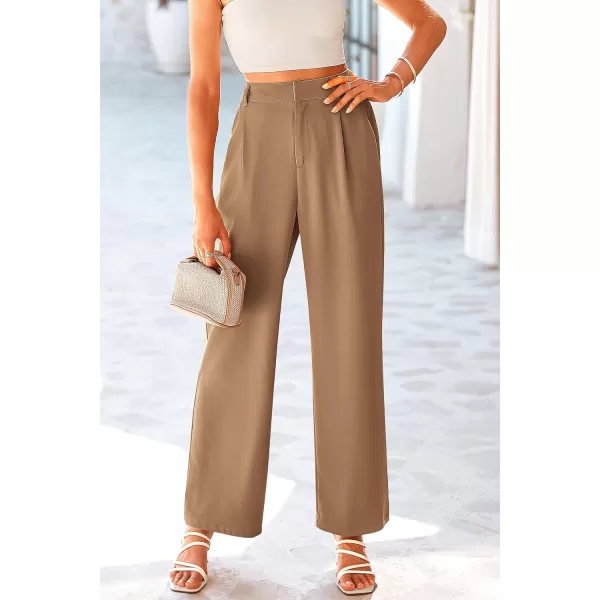 imagePRETTYGARDEN Womens Wide Leg Suit Pants Loose Fit High Elastic Waisted Business Casual Long Trousers PantKhaki