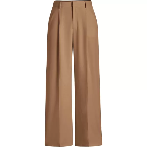 imagePRETTYGARDEN Womens Wide Leg Suit Pants Loose Fit High Elastic Waisted Business Casual Long Trousers PantKhaki