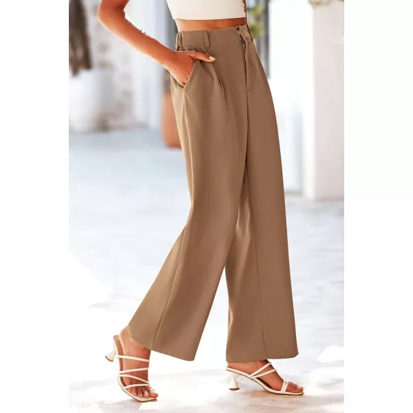 imagePRETTYGARDEN Womens Wide Leg Suit Pants Loose Fit High Elastic Waisted Business Casual Long Trousers PantKhaki