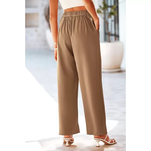 imagePRETTYGARDEN Womens Wide Leg Suit Pants Loose Fit High Elastic Waisted Business Casual Long Trousers PantKhaki