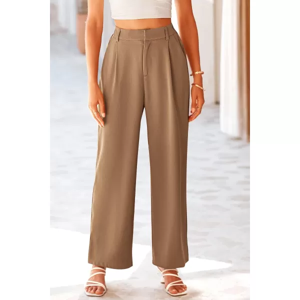 imagePRETTYGARDEN Womens Wide Leg Suit Pants Loose Fit High Elastic Waisted Business Casual Long Trousers PantKhaki