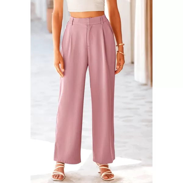 imagePRETTYGARDEN Womens Wide Leg Suit Pants Loose Fit High Elastic Waisted Business Casual Long Trousers PantPink