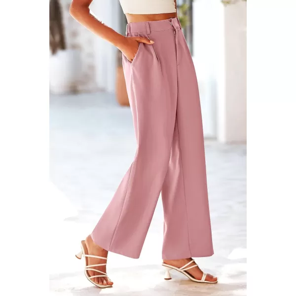 imagePRETTYGARDEN Womens Wide Leg Suit Pants Loose Fit High Elastic Waisted Business Casual Long Trousers PantPink