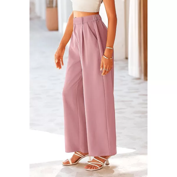 imagePRETTYGARDEN Womens Wide Leg Suit Pants Loose Fit High Elastic Waisted Business Casual Long Trousers PantPink
