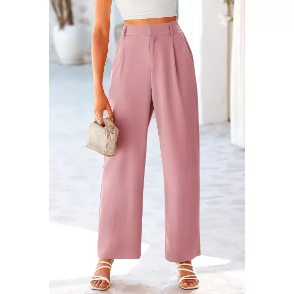imagePRETTYGARDEN Womens Wide Leg Suit Pants Loose Fit High Elastic Waisted Business Casual Long Trousers PantPink