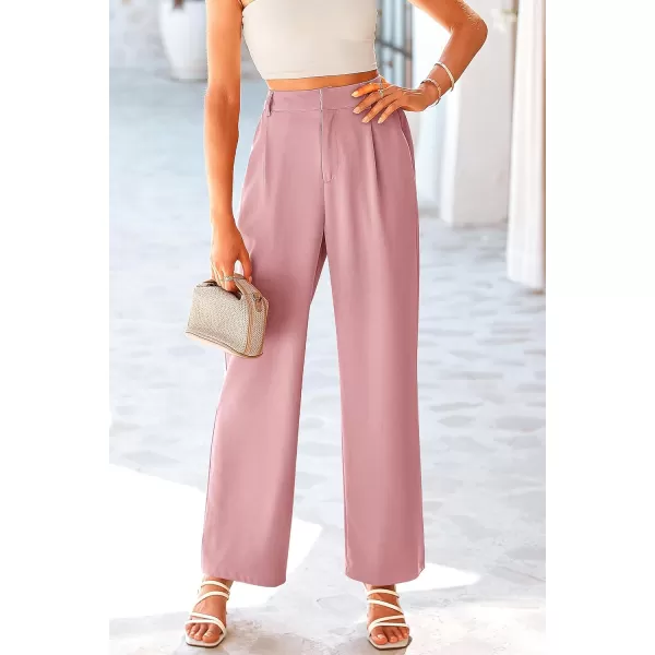 imagePRETTYGARDEN Womens Wide Leg Suit Pants Loose Fit High Elastic Waisted Business Casual Long Trousers PantPink