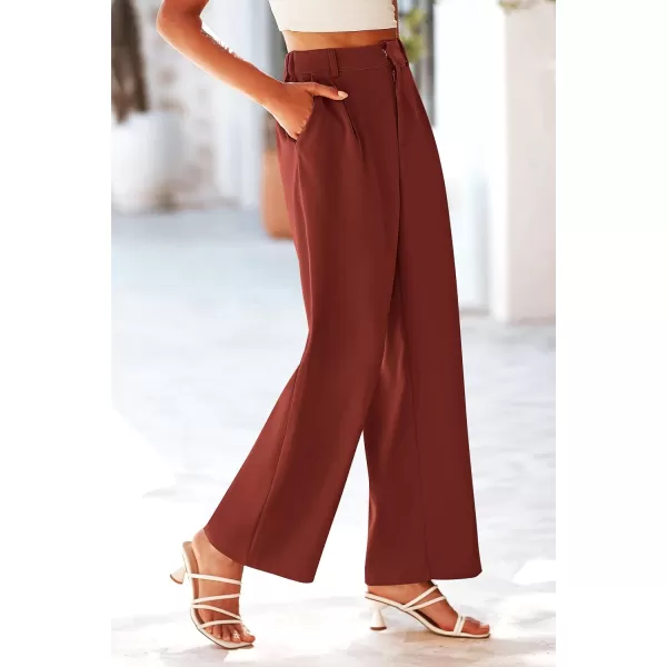 imagePRETTYGARDEN Womens Wide Leg Suit Pants Loose Fit High Elastic Waisted Business Casual Long Trousers PantRust Red