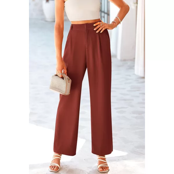imagePRETTYGARDEN Womens Wide Leg Suit Pants Loose Fit High Elastic Waisted Business Casual Long Trousers PantRust Red