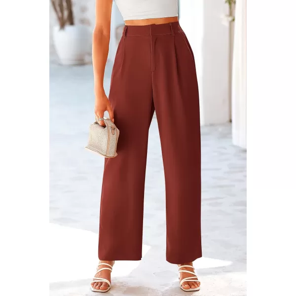 imagePRETTYGARDEN Womens Wide Leg Suit Pants Loose Fit High Elastic Waisted Business Casual Long Trousers PantRust Red
