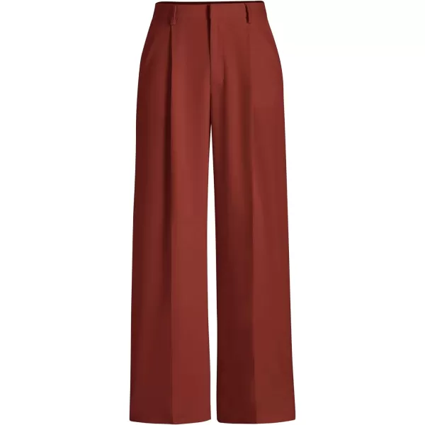imagePRETTYGARDEN Womens Wide Leg Suit Pants Loose Fit High Elastic Waisted Business Casual Long Trousers PantRust Red