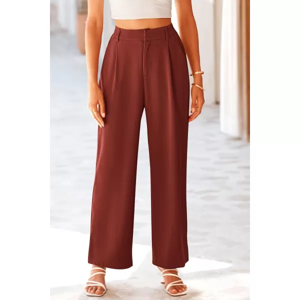 imagePRETTYGARDEN Womens Wide Leg Suit Pants Loose Fit High Elastic Waisted Business Casual Long Trousers PantRust Red