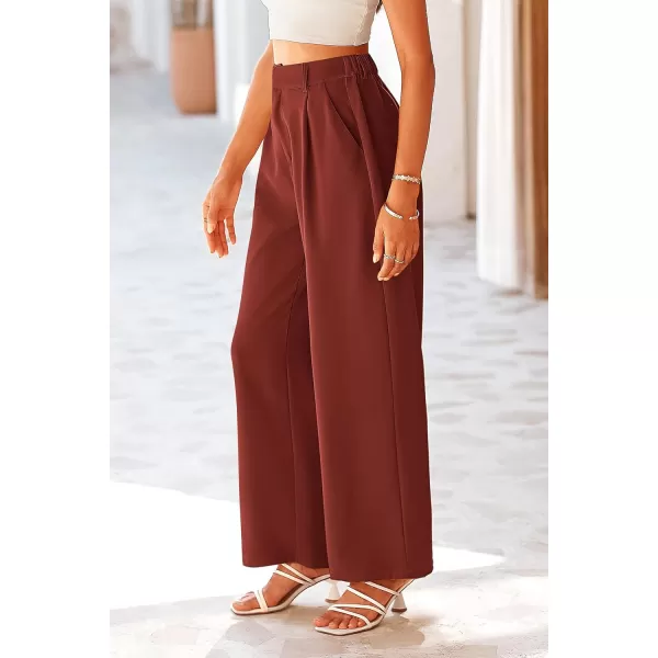 imagePRETTYGARDEN Womens Wide Leg Suit Pants Loose Fit High Elastic Waisted Business Casual Long Trousers PantRust Red