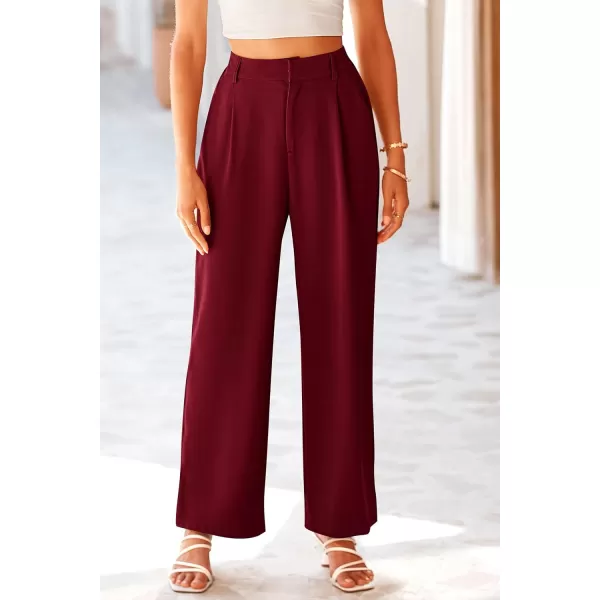 imagePRETTYGARDEN Womens Wide Leg Suit Pants Loose Fit High Elastic Waisted Business Casual Long Trousers PantWine Red
