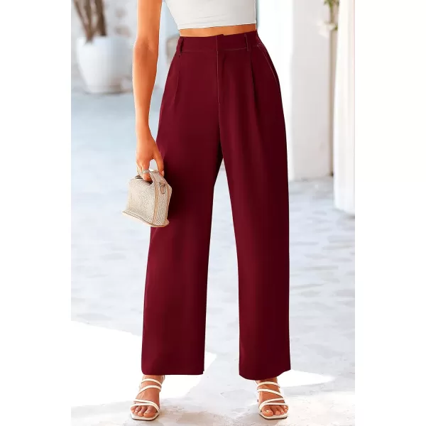 imagePRETTYGARDEN Womens Wide Leg Suit Pants Loose Fit High Elastic Waisted Business Casual Long Trousers PantWine Red