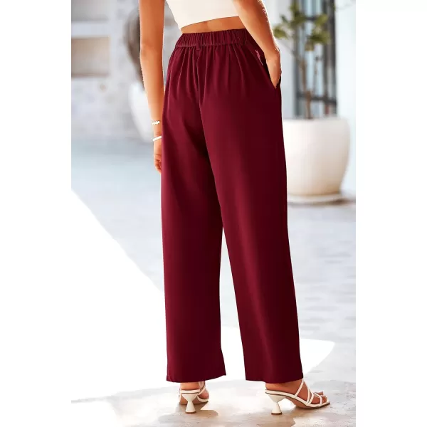 imagePRETTYGARDEN Womens Wide Leg Suit Pants Loose Fit High Elastic Waisted Business Casual Long Trousers PantWine Red