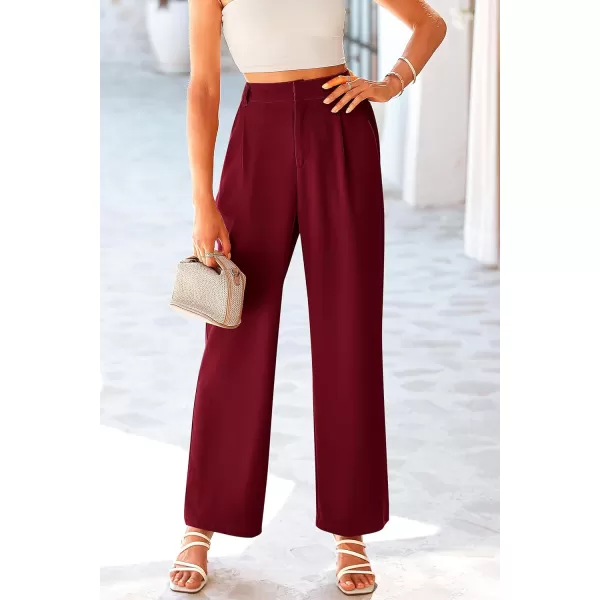 imagePRETTYGARDEN Womens Wide Leg Suit Pants Loose Fit High Elastic Waisted Business Casual Long Trousers PantWine Red