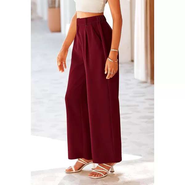imagePRETTYGARDEN Womens Wide Leg Suit Pants Loose Fit High Elastic Waisted Business Casual Long Trousers PantWine Red
