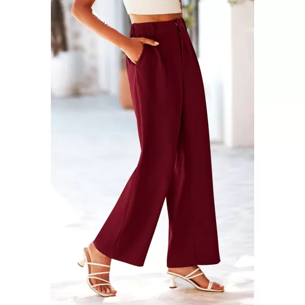 imagePRETTYGARDEN Womens Wide Leg Suit Pants Loose Fit High Elastic Waisted Business Casual Long Trousers PantWine Red