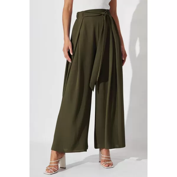 imagePRETTYGARDEN Womens Wide Leg Work Pants Business Casual High Waisted Loose Palazzo Trouser Summer ClothesArmy Green