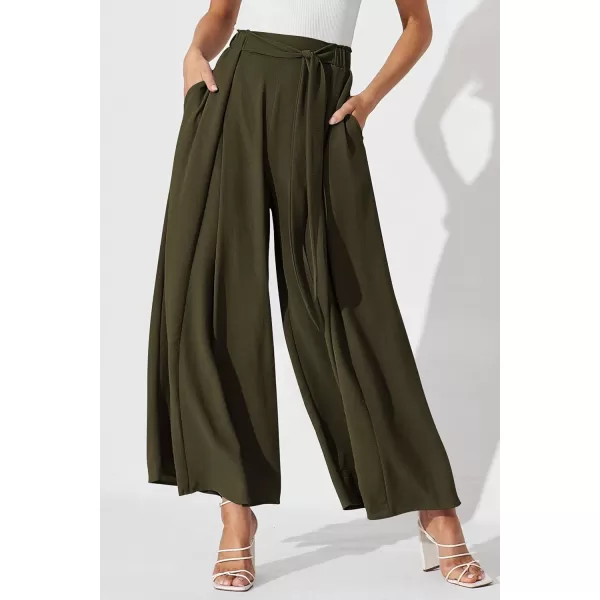 imagePRETTYGARDEN Womens Wide Leg Work Pants Business Casual High Waisted Loose Palazzo Trouser Summer ClothesArmy Green