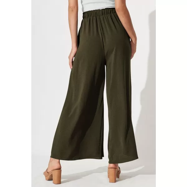 imagePRETTYGARDEN Womens Wide Leg Work Pants Business Casual High Waisted Loose Palazzo Trouser Summer ClothesArmy Green