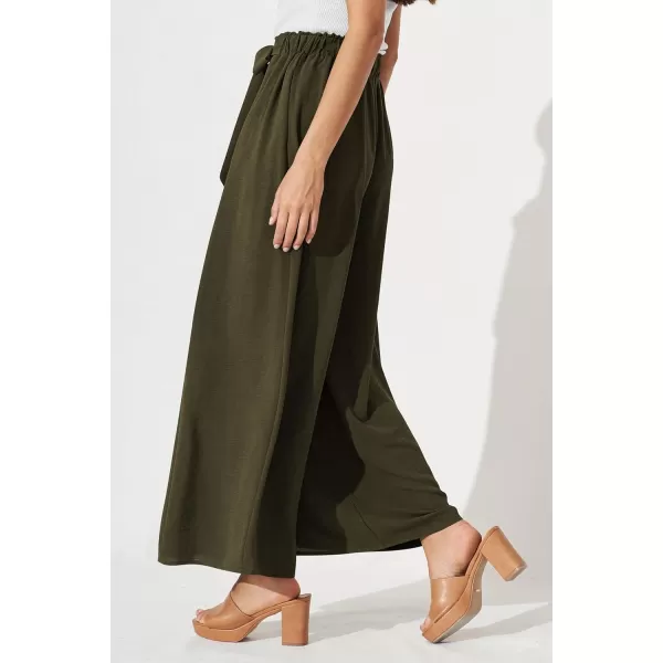 imagePRETTYGARDEN Womens Wide Leg Work Pants Business Casual High Waisted Loose Palazzo Trouser Summer ClothesArmy Green