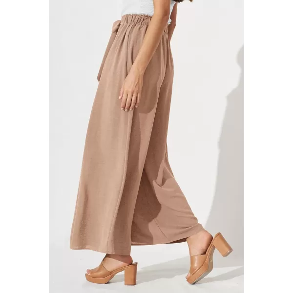 imagePRETTYGARDEN Womens Wide Leg Work Pants Business Casual High Waisted Loose Palazzo Trouser Summer ClothesCamel