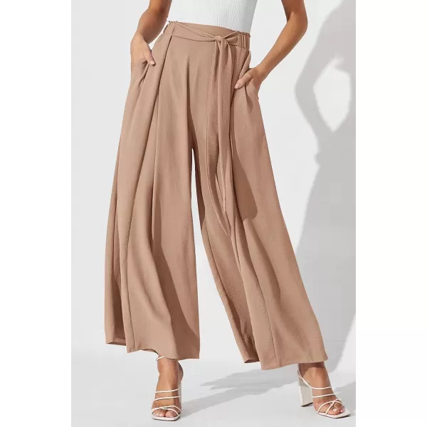 imagePRETTYGARDEN Womens Wide Leg Work Pants Business Casual High Waisted Loose Palazzo Trouser Summer ClothesCamel