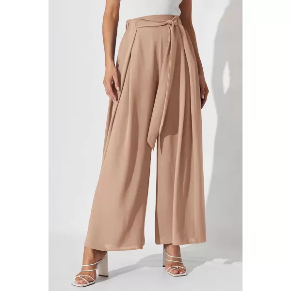 imagePRETTYGARDEN Womens Wide Leg Work Pants Business Casual High Waisted Loose Palazzo Trouser Summer ClothesCamel