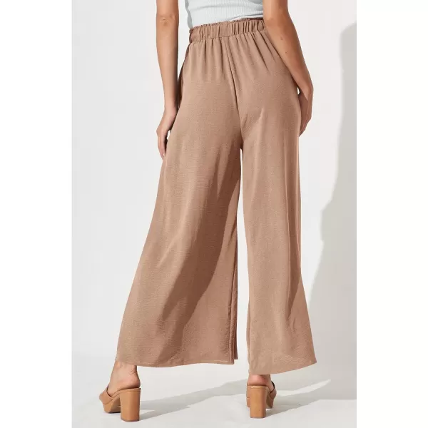 imagePRETTYGARDEN Womens Wide Leg Work Pants Business Casual High Waisted Loose Palazzo Trouser Summer ClothesCamel