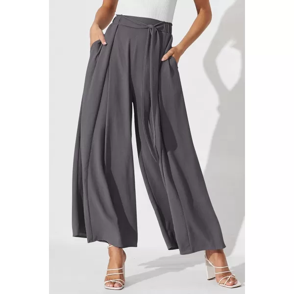 imagePRETTYGARDEN Womens Wide Leg Work Pants Business Casual High Waisted Loose Palazzo Trouser Summer ClothesDark Grey