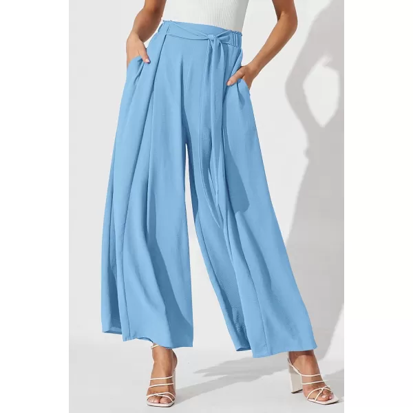 imagePRETTYGARDEN Womens Wide Leg Work Pants Business Casual High Waisted Loose Palazzo Trouser Summer ClothesLight Blue