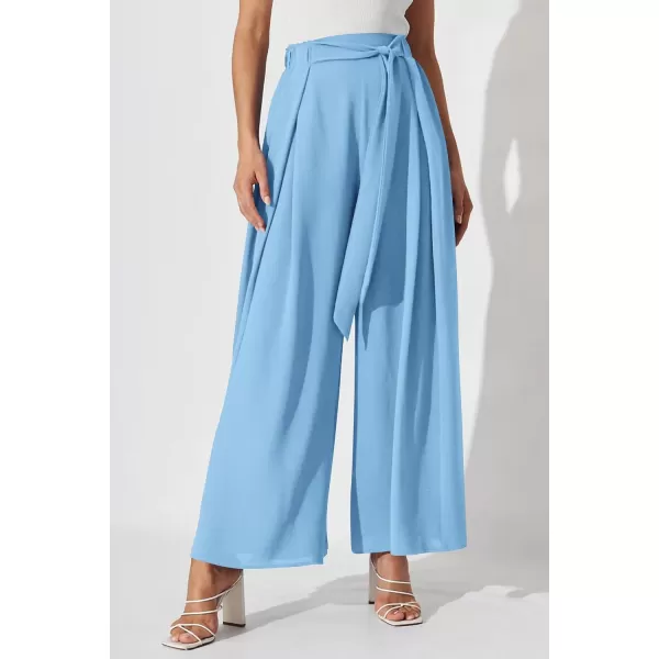 imagePRETTYGARDEN Womens Wide Leg Work Pants Business Casual High Waisted Loose Palazzo Trouser Summer ClothesLight Blue