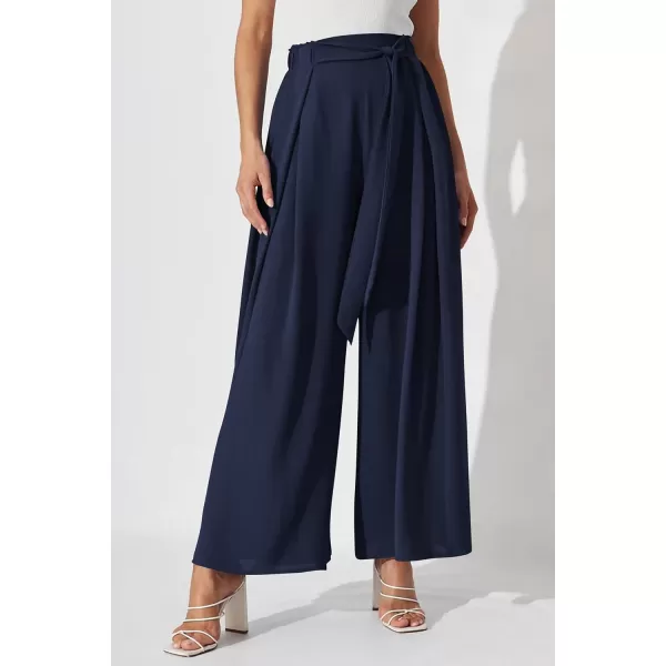 imagePRETTYGARDEN Womens Wide Leg Work Pants Business Casual High Waisted Loose Palazzo Trouser Summer ClothesNavy