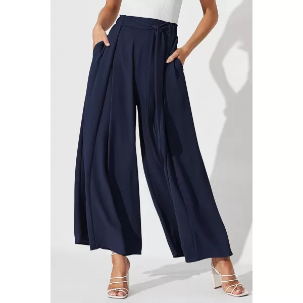 imagePRETTYGARDEN Womens Wide Leg Work Pants Business Casual High Waisted Loose Palazzo Trouser Summer ClothesNavy
