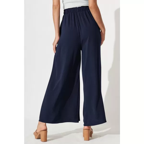 imagePRETTYGARDEN Womens Wide Leg Work Pants Business Casual High Waisted Loose Palazzo Trouser Summer ClothesNavy