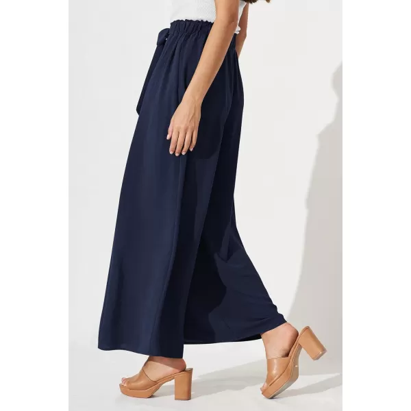 imagePRETTYGARDEN Womens Wide Leg Work Pants Business Casual High Waisted Loose Palazzo Trouser Summer ClothesNavy