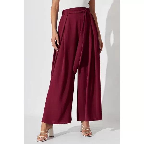 imagePRETTYGARDEN Womens Wide Leg Work Pants Business Casual High Waisted Loose Palazzo Trouser Summer ClothesWine Red