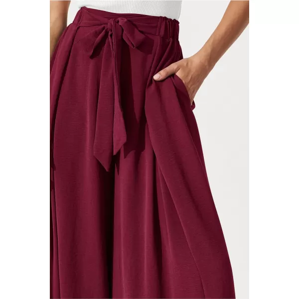imagePRETTYGARDEN Womens Wide Leg Work Pants Business Casual High Waisted Loose Palazzo Trouser Summer ClothesWine Red