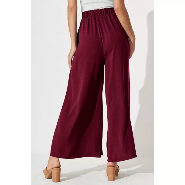 imagePRETTYGARDEN Womens Wide Leg Work Pants Business Casual High Waisted Loose Palazzo Trouser Summer ClothesWine Red