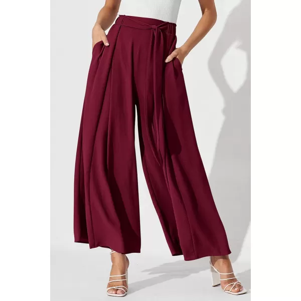 imagePRETTYGARDEN Womens Wide Leg Work Pants Business Casual High Waisted Loose Palazzo Trouser Summer ClothesWine Red