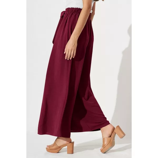imagePRETTYGARDEN Womens Wide Leg Work Pants Business Casual High Waisted Loose Palazzo Trouser Summer ClothesWine Red