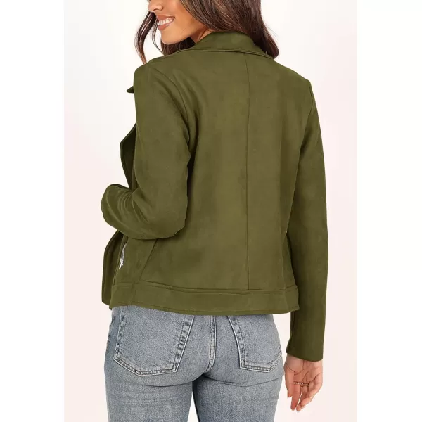 imagePRETTYGARDEN Womens Winter Moto Jacket Faux Suede Long Sleeve Zip Up Pockets Short Coat Y2K Fall Fashion Dressy OuterwearArmy Green