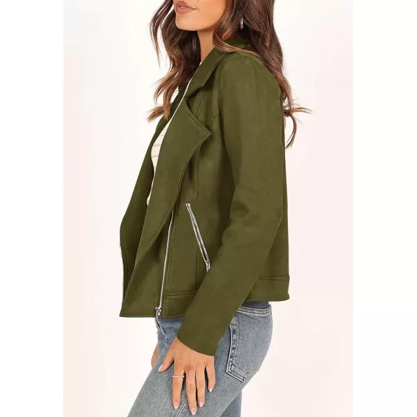imagePRETTYGARDEN Womens Winter Moto Jacket Faux Suede Long Sleeve Zip Up Pockets Short Coat Y2K Fall Fashion Dressy OuterwearArmy Green