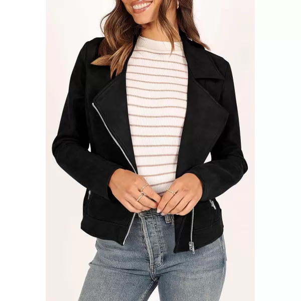imagePRETTYGARDEN Womens Winter Moto Jacket Faux Suede Long Sleeve Zip Up Pockets Short Coat Y2K Fall Fashion Dressy OuterwearBlack