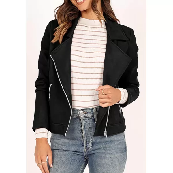 imagePRETTYGARDEN Womens Winter Moto Jacket Faux Suede Long Sleeve Zip Up Pockets Short Coat Y2K Fall Fashion Dressy OuterwearBlack